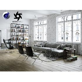 Living Room Interior Scene for Cinema 4D and Octane Render 3D